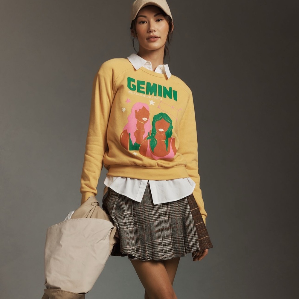 ✧ Anthropologie ✧ Midnight Rider Yellow Gemini Zodiac Crew Neck Sweater ✧ S ✧